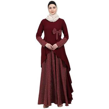 Polka dotted asymmetrical dress abaya- Maroon 1