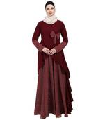 Polka dotted asymmetrical dress abaya- Maroon