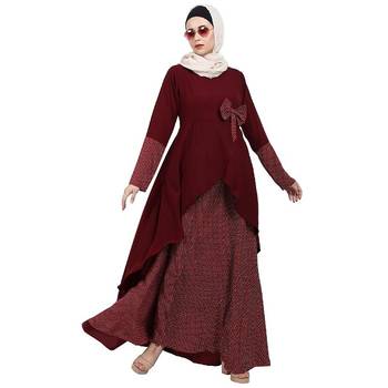Polka dotted asymmetrical dress abaya- Maroon 3