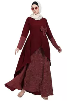 Polka dotted asymmetrical dress abaya- Maroon