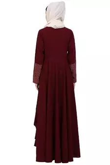 Polka dotted asymmetrical dress abaya- Maroon
