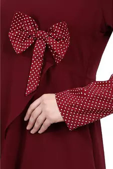 Polka dotted asymmetrical dress abaya- Maroon