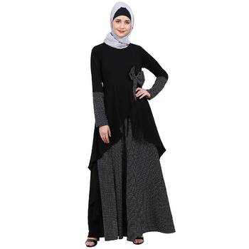 Polka dotted asymmetrical dress abaya- Black 1