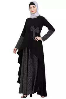 Polka dotted asymmetrical dress abaya- Black
