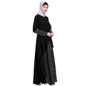Polka dotted asymmetrical dress abaya- Black 3