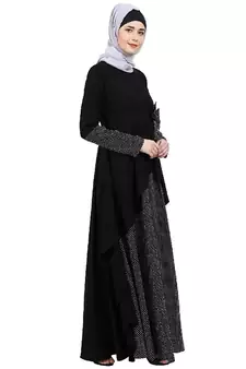 Polka dotted asymmetrical dress abaya- Black