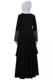 Polka dotted asymmetrical dress abaya- Black