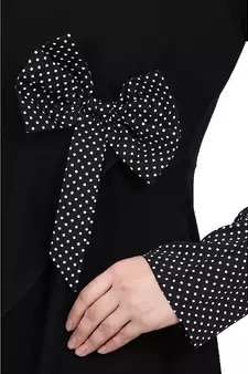 Polka dotted asymmetrical dress abaya- Black