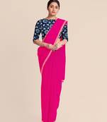 Khadi Handloom Zari Border Saree with Blouse Piece (Fuschia Pink)