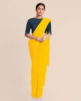 Khadi Handloom Zari Border Saree with Blouse Piece (Yellow) 3