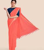 Khadi Handloom Zari Border Saree with Blouse Piece (Peach)