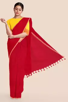 Khadi Handloom Zari Border Saree with Blouse Piece (Red)
