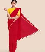 Khadi Handloom Zari Border Saree with Blouse Piece (Red)