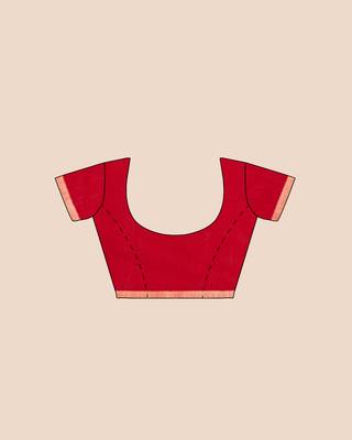 Khadi Handloom Zari Border Saree with Blouse Piece (Red) 6