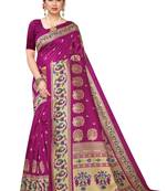 Purple printed art silk saree with blouse