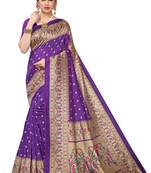 Purple printed art silk saree with blouse