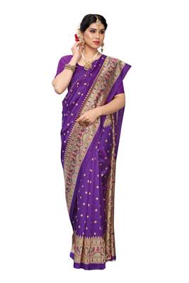 Purple printed art silk saree with blouse 3