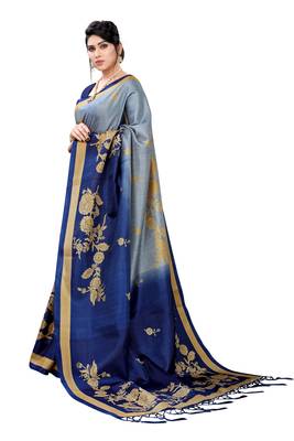 Blue printed khadi saree with blouse 2