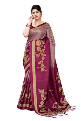 Purple printed khadi saree with blouse 1