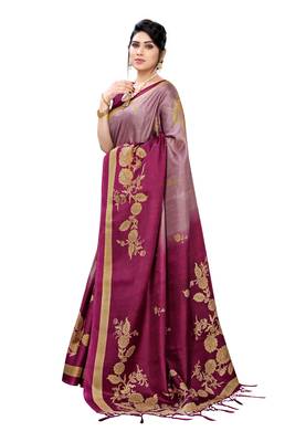 Purple printed khadi saree with blouse 2
