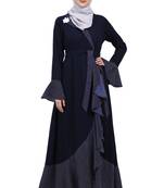 Designer abaya with Polka dotted frills- Navy Blue