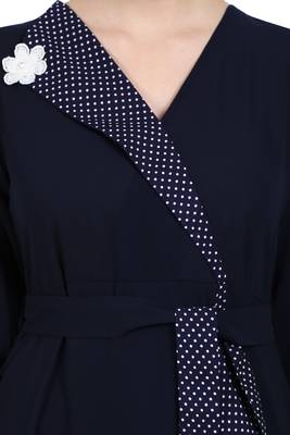 Designer abaya with Polka dotted frills- Navy Blue 4