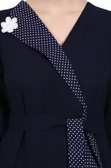 Designer abaya with Polka dotted frills- Navy Blue