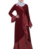 Designer abaya with Polka dotted frills- Maroon
