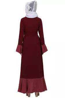 Designer abaya with Polka dotted frills- Maroon