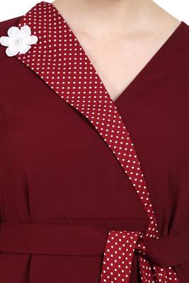 Designer abaya with Polka dotted frills- Maroon 5