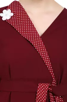 Designer abaya with Polka dotted frills- Maroon