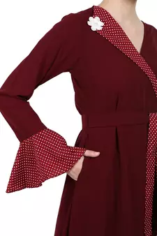 Designer abaya with Polka dotted frills- Maroon