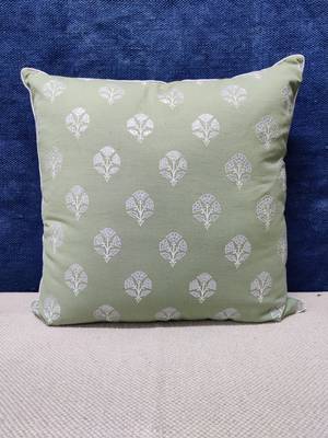 POSA Homes Green Silver Cotton Printed Cushion Cover, Cotton Solid Home Decorative Plain Hand Made Square Pillow Case 2