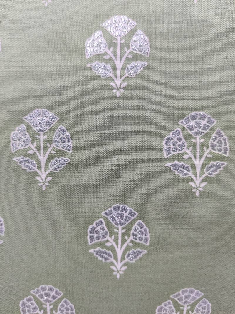 POSA Homes Green Silver Cotton Printed Cushion Cover, Cotton Solid Home Decorative Plain Hand Made Square Pillow Case