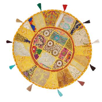 Lalhaveli Traditional Vintage Round Indoor Outdoor Floor Seat Cushion Yellow Khambadiya Patchwork Throw Cushion Cover 1