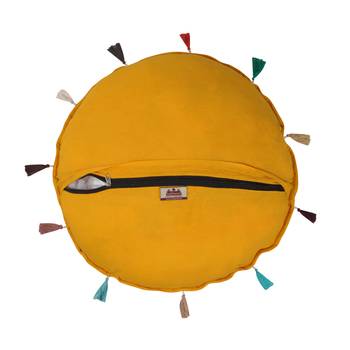 Lalhaveli Traditional Vintage Round Indoor Outdoor Floor Seat Cushion Yellow Khambadiya Patchwork Throw Cushion Cover 3