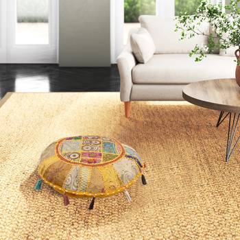 Lalhaveli Traditional Vintage Round Indoor Outdoor Floor Seat Cushion Yellow Khambadiya Patchwork Throw Cushion Cover 5