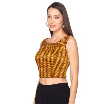 Mustard Yellow silk Readymade Saree Blouse 3
