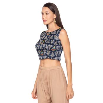 Blue silk Readymade Saree Blouse 3