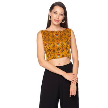 Mustard Yellow silk Readymade Saree Blouse 1