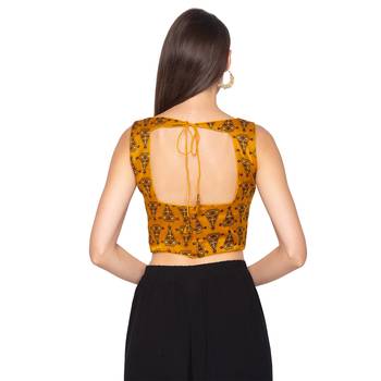 Mustard Yellow silk Readymade Saree Blouse 2