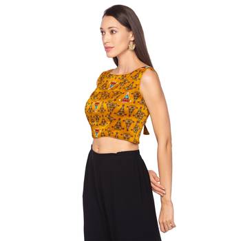 Mustard Yellow silk Readymade Saree Blouse 3