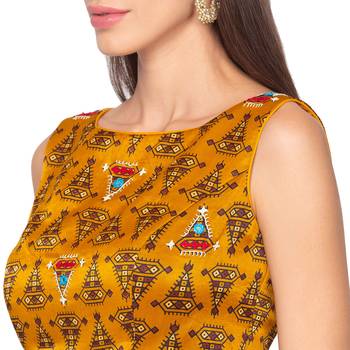 Mustard Yellow silk Readymade Saree Blouse 4