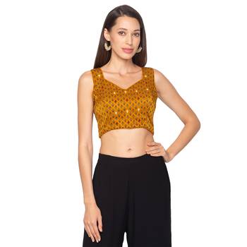 Mustard Yellow silk Readymade Saree Blouse 1