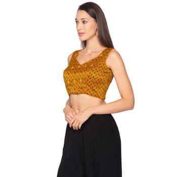 Mustard Yellow silk Readymade Saree Blouse 3