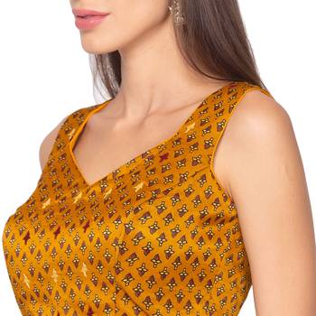 Mustard Yellow silk Readymade Saree Blouse 4