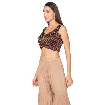 Black silk Readymade Saree Blouse 3