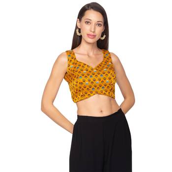 Mustard Yellow silk Readymade Saree Blouse 1