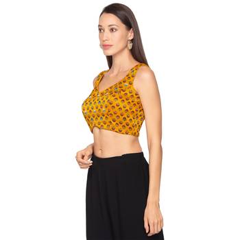 Mustard Yellow silk Readymade Saree Blouse 3
