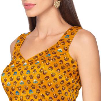Mustard Yellow silk Readymade Saree Blouse 4